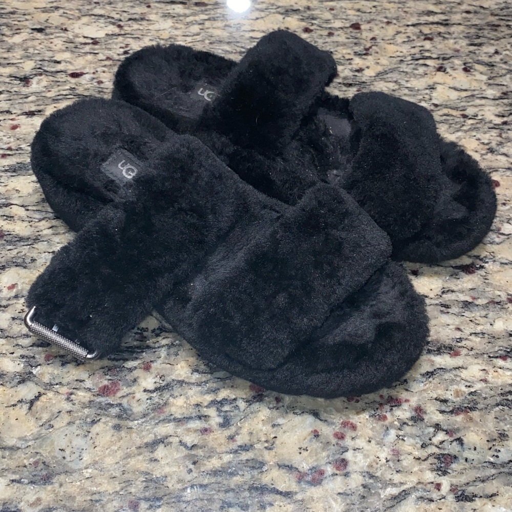 UGG Black Fuzzy Slippers size 8